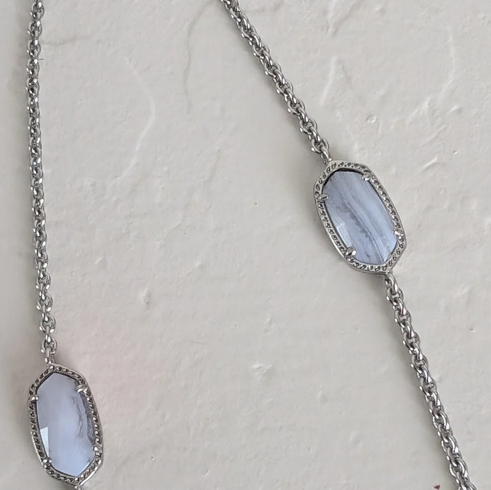 Rare Kendra Scott Blue Lace Agate Kellie Long Necklace - Picture 4 of 5